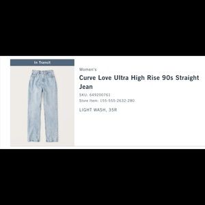 A&F Curve Love Ultra High Rise 90s Straight Jean, size 35
